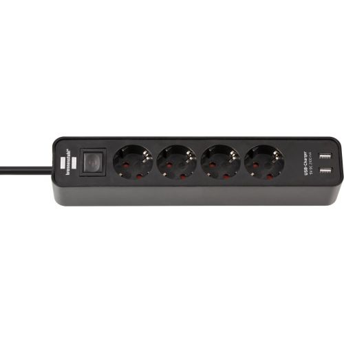 Base múltiple Ecolor con diseño compacto y puertos USB (color negro)
