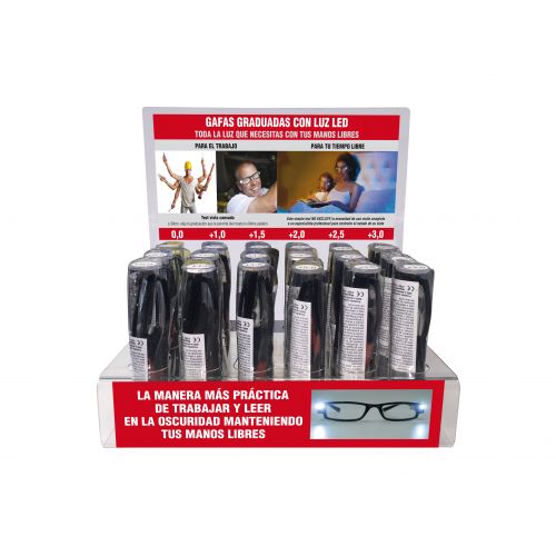 Expositor de sobremesa de metacrilato para gafas gaduadas con luz LED (18 gafas)