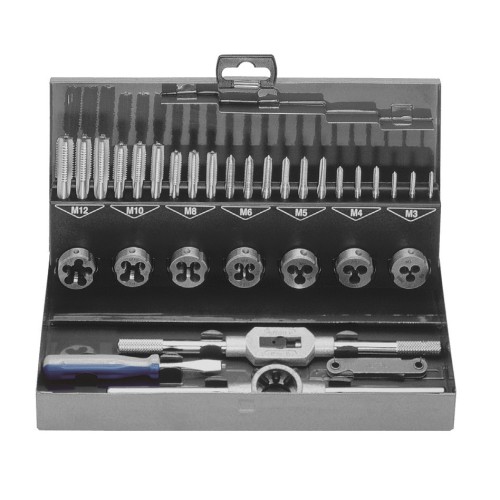 Juego machos manuales y terrajas redondas Serie 520/09 de 32 piezas