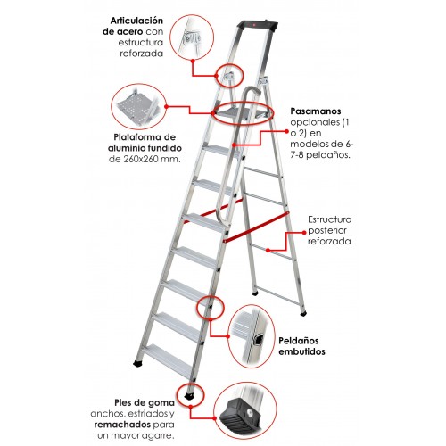 Escalera de tijera profesional Alu PRO con peldaño ancho