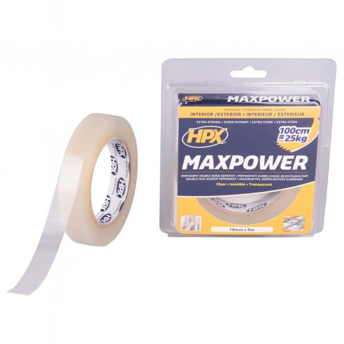 Cinta doble cara Max Power transparente (19mm x 5m)