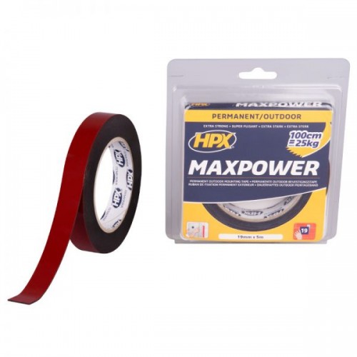 Cinta doble cara Max Power Outdoor Negro (19mm x 5m)