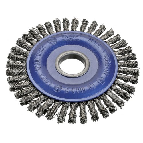 Cepillo circular inox de alambre trenzado especial soldadura con agujero 22,2 mm y filamento de Ø 0.35 mm (125x6 )