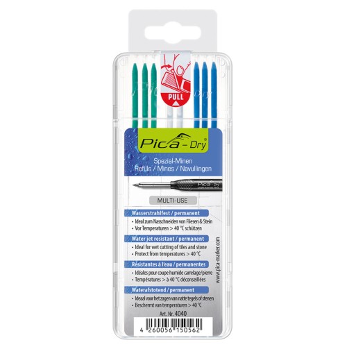 Estuche 8 minas Dry en blíster Verde, Blanco, Azul
