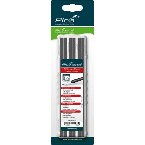 Estuche con 12 minas de carpintero BIG-Dry de grafito 2H (blister)