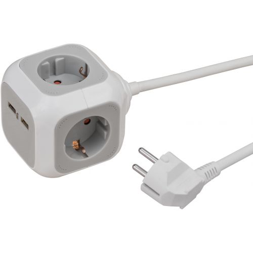 Ladrón múltiple en forma de cubo ALEA-Power con 2 puertos USB