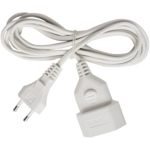 Alargador eléctrico IP20 H03VVH2-F 2x0,75 de 3 m (Blanco) con clavija y toma tipo euro