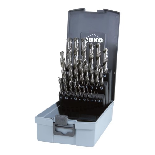 Juego de 25 brocas helicoidales DIN 338 tipo N HSS-G en estuche de plástico