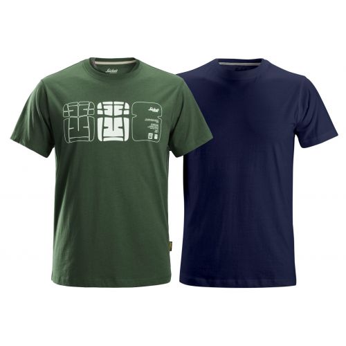 Camiseta 2-pack verde forestal-azul marino talla XXL