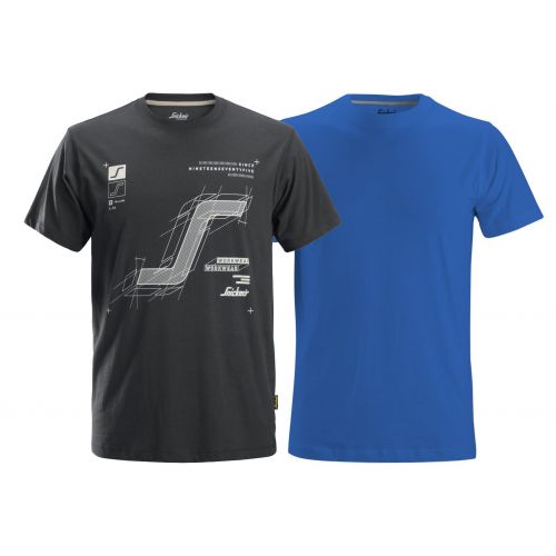 Camiseta 2-pack gris acero-azul talla L