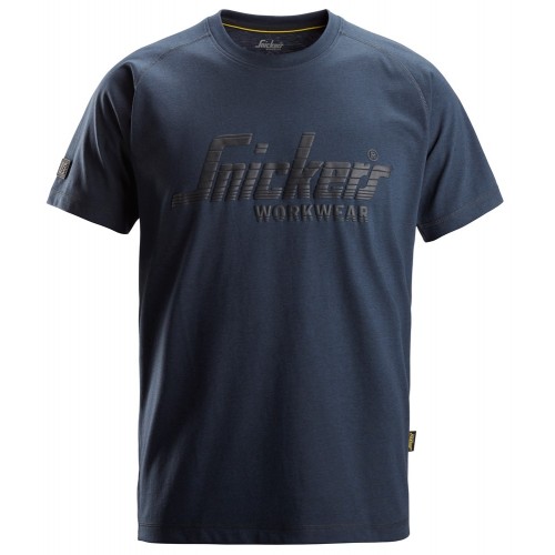 2590 Camiseta manga corta con logo azul marino jaspeado
