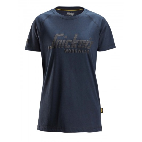 2597 Camiseta manga corta con logo para mujer azul marino jaspeado talla XL