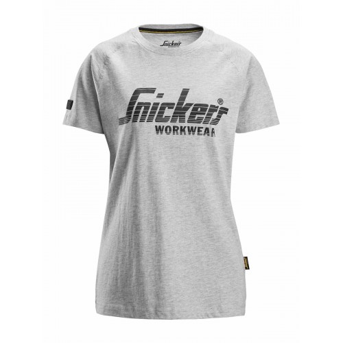 2597 Camiseta manga corta con logo para mujer gris jaspeado talla M