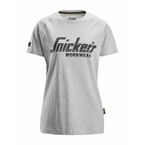 2597 Camiseta manga corta con logo para mujer gris jaspeado talla XS