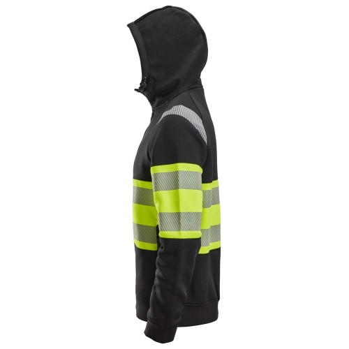 2838 Sudadera alta visibilidad clase 1 con capucha y cremallera completa negro-amarillo
