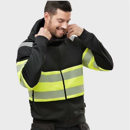 2838 Sudadera alta visibilidad clase 1 con capucha y cremallera completa negro-amarillo