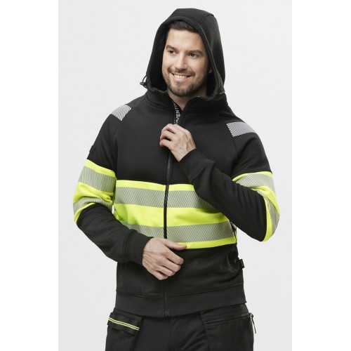 2838 Sudadera alta visibilidad clase 1 con capucha y cremallera completa negro-amarillo