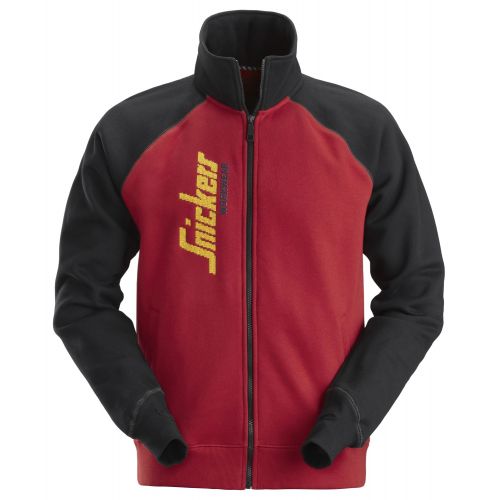 2887 Sudadera tipo chaqueta con cremallera completa y logotipo rojo chili/ negro