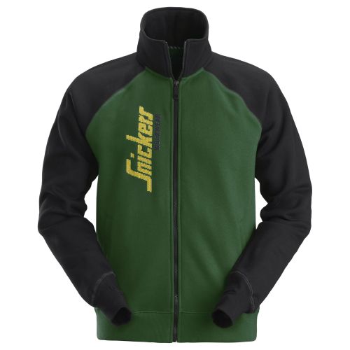 2887 Sudadera tipo chaqueta con cremallera completa y logotipo verde bosque/ negro