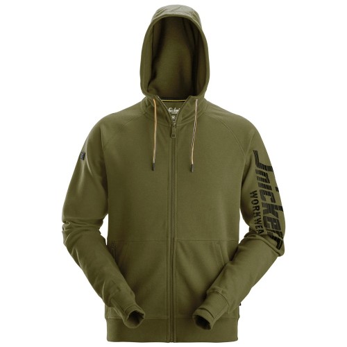 2895 Sudadera con capucha, cremallera completa y logo verde khaki talla XL