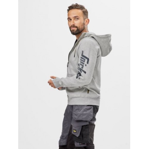 2895 Sudadera con capucha, cremallera completa y logo gris jaspeado