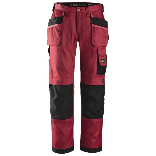 3212 Pantalones largos de trabajo DuraTwill bolsillos flotantes Rojo intenso / Negro