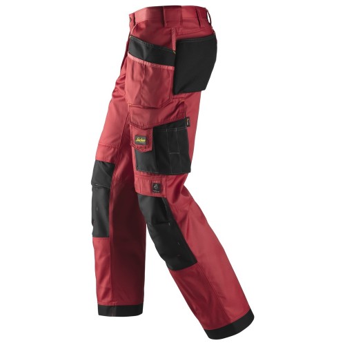 3212 Pantalones largos de trabajo DuraTwill bolsillos flotantes Rojo intenso / Negro