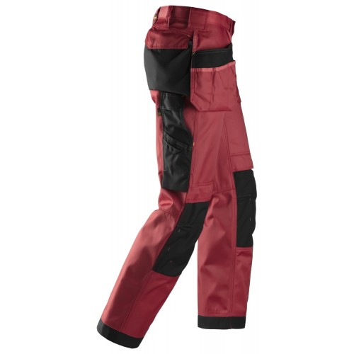 3212 Pantalones largos de trabajo DuraTwill bolsillos flotantes Rojo intenso / Negro