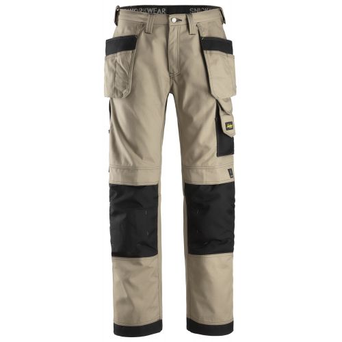 3214 Pantalones largos de trabajo Canvas+ bolsillos flotantes Kaki / Negro