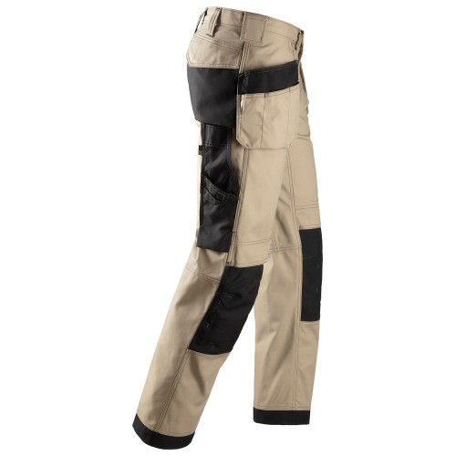 3214 Pantalones largos de trabajo Canvas+ bolsillos flotantes Kaki / Negro