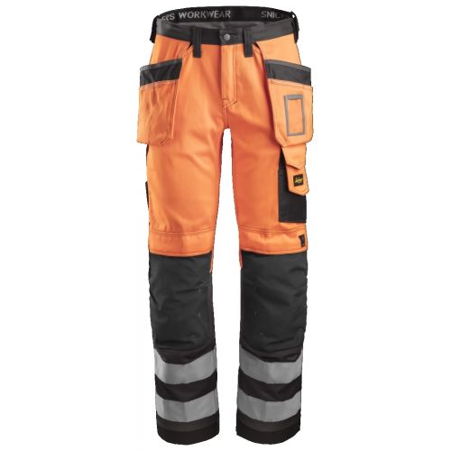 Snickers Workwear 3233 Pantalón Alta Visibilidad con bolsillos flotantes Clase 2 naranja-gris antracita T.104