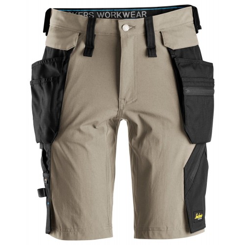 6108 Pantalones cortos de trabajo + bolsillos flotantes desmontables beige-negro talla 62