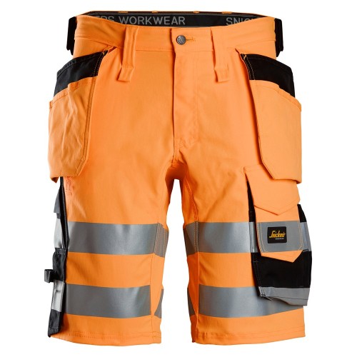 6135 Pantalones cortos de trabajo elásticos de alta visibilidad clase 1 con bolsillos flotantes naranja-negro