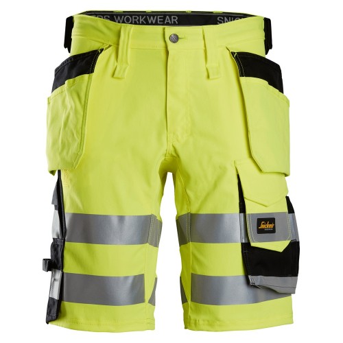 6135 Pantalones cortos de trabajo elásticos de alta visibilidad clase 1 con bolsillos flotantes amarillo-negro