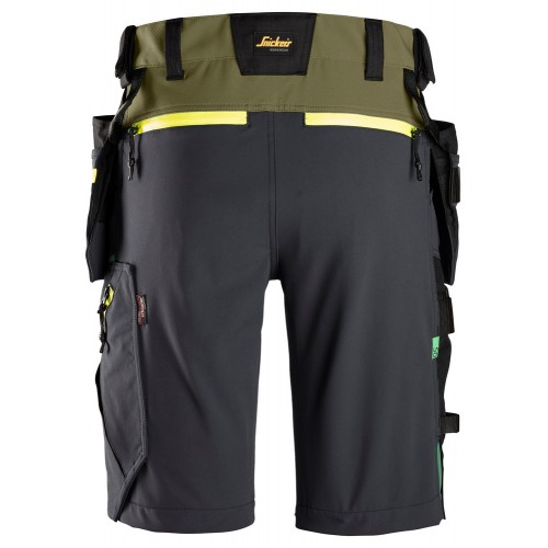 6140 Pantalones cortos de trabajo elásticos FlexiWork Softshell con bolsillos flotantes verde kaki/ gris acero
