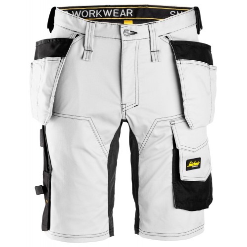 6141 Pantalones cortos de trabajo elásticos con bolsillos flotantes AllroundWork blanco-negro talla 44