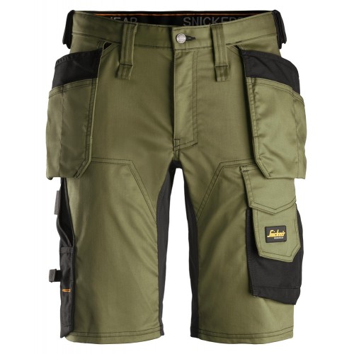 6141 Pantalones cortos de trabajo elásticos con bolsillos flotantes AllroundWork verde khaki-negro talla 60