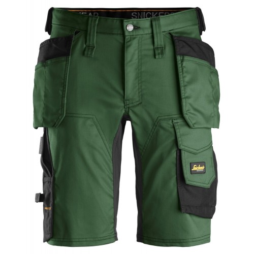 6141 Pantalones cortos de trabajo elásticos con bolsillos flotantes AllroundWork verde forestal-negro talla 46