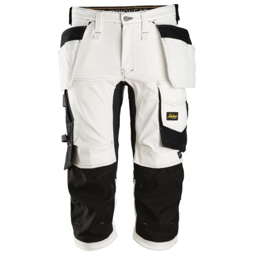 6142 Pantalones pirata de trabajo elásticos bolsillos flotantes AllroundWork Blanco/Negro