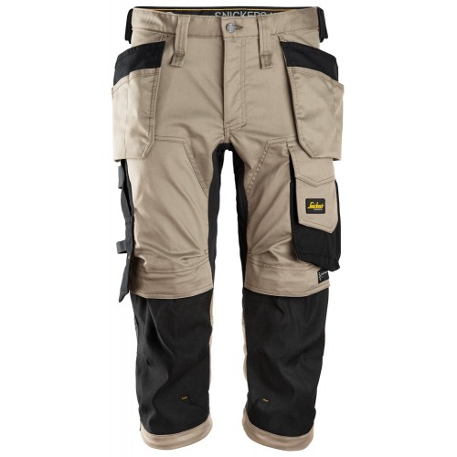 6142 Pantalones pirata de trabajo elasticos con bolsillos flotantes AllroundWork beige-negro
