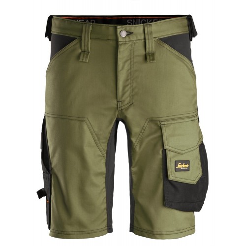 6143 Pantalones cortos de trabajo elásticos AllroundWork verde khaki-negro talla 58