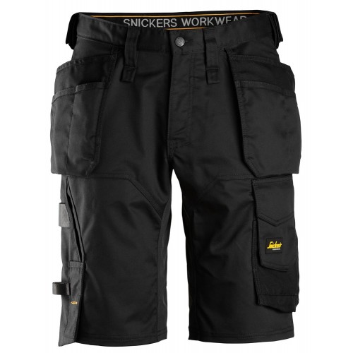 6151 Pantalones cortos de trabajo elásticos de ajuste holgado AllroundWork con bolsillos flotantes negro