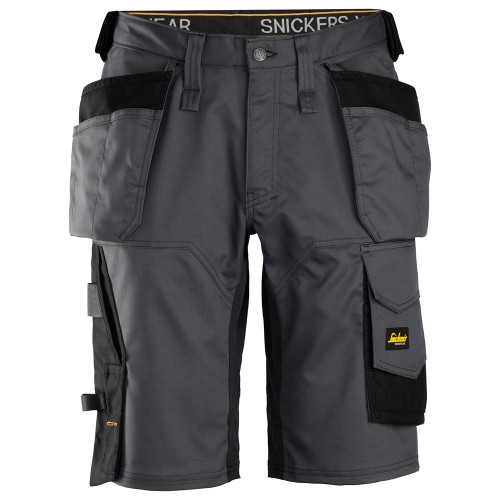 6151 Pantalones cortos de trabajo elásticos de ajuste holgado AllroundWork con bolsillos flotantes gris acero/ negro