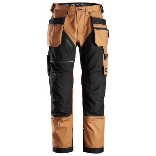 6214 Pantalones largos de trabajo con bolsillos flotantes Canvas+ RuffWork marron-negro
