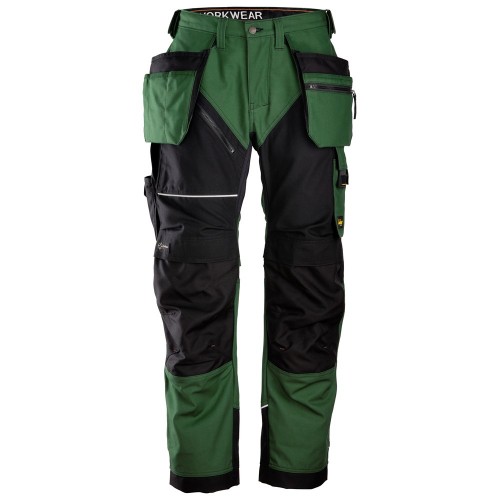 6214 Pantalones largos de trabajo con bolsillos flotantes Canvas+ RuffWork verde forestal-negro