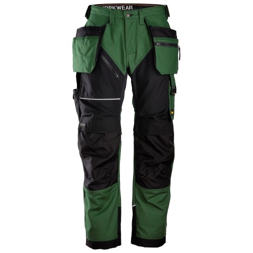 6214 Pantalones largos de trabajo con bolsillos flotantes Canvas+ RuffWork verde forestal-negro talla 64