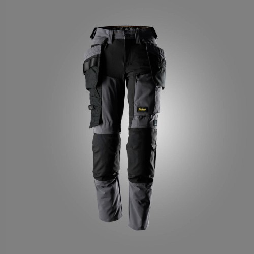6217 Pantalones largos de trabajo elásticos para mujer AllroundWork Stretch con bolsillos flotantes desmontables color gris acero / negro