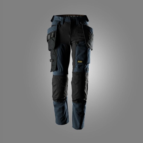 6217 Pantalones largos de trabajo elásticos para mujer AllroundWork Stretch con bolsillos flotantes desmontables color azul marino / negro