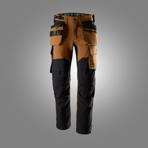 6220 Pantalones largos de trabajo elásticos RuffWork con bolsillos flotantes color marrón / negro