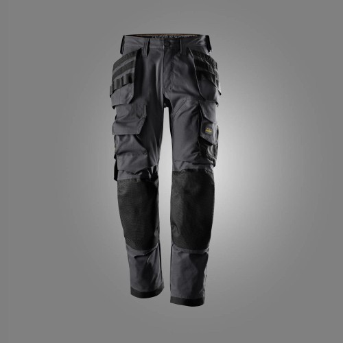 6223 Pantalones largos de trabajo elásticos para soladores AllroundWork con bolsillos flotantes color gris acero / negro